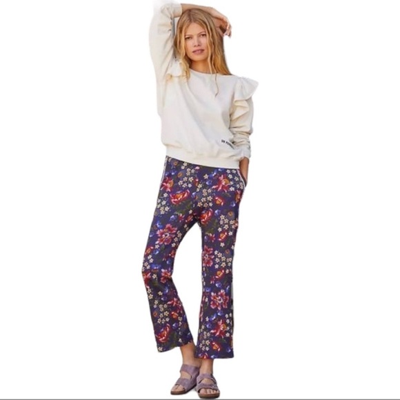 Anthropologie Daily Practice Floral Kick Flare Lounge Pants Womens S - Picture 1 of 8